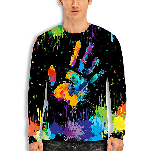 

Men's T shirt 3D Print Graphic Print Long Sleeve Daily Tops Basic Casual Round Neck Black