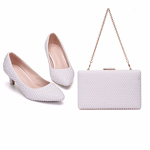 

Women's Wedding Shoes Stiletto Heel Pointed Toe Wedding Pumps Vintage Sexy Minimalism Wedding Party & Evening PU Pearl Imitation Pearl Solid Colored Color Block White