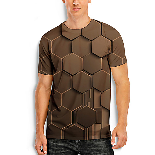 

Men's T shirt 3D Print Graphic 3D Print Short Sleeve Casual Tops Simple Classic Brown