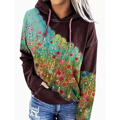 

Women's Pullover Hoodie Sweatshirt Graphic Flower Front Pocket Print Daily Other Prints Basic Casual Hoodies Sweatshirts Blue Purple Wine