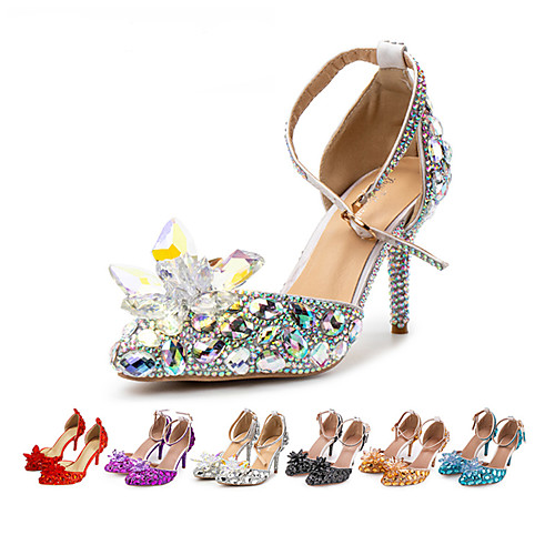 

Women's Heels Stiletto Heel Pointed Toe Vintage Sexy Minimalism Wedding Party & Evening PU Crystal Sparkling Glitter Buckle Solid Colored Color Block Light Purple Blue Silver