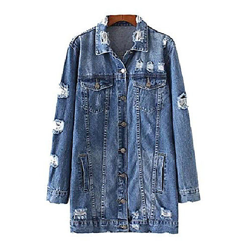 

Womens Denim Ripped Long Sleeve Loose Fit Causal Jacket Coat Outweaar Small Denim