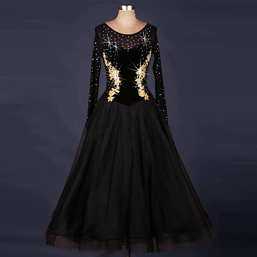 

Ballroom Dance Dress Glitter Crystals / Rhinestones Women's Training Performance Long Sleeve Natural Organza Velvet