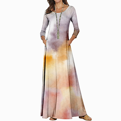 

Women's T Shirt Dress Tee Dress Maxi long Dress Blue Army Green Dusty Rose Gold Royal Blue Rainbow Orange White Red Light Blue Long Sleeve Tie Dye Patchwork Print Spring Round Neck Boho Loose 2021 XS