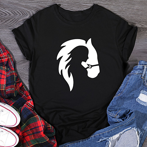 

Women's T shirt Graphic Print Round Neck Tops 100% Cotton Basic Basic Top White Black Purple