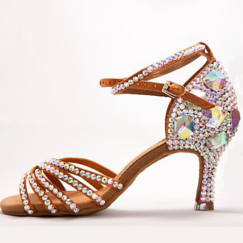 

Women's Latin Shoes Salsa Shoes Heel Sparkling Glitter Buckle High Heel Navy White Red Cross Strap Teenager Adults' Glitter Crystal Sequined Jeweled Party Heels / Performance / Satin / Girls'
