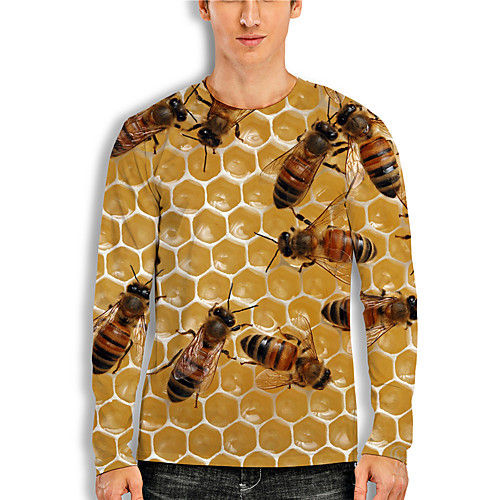 

Men's T shirt 3D Print 3D Bee Animal 3D Print Long Sleeve Daily Tops Casual Yellow