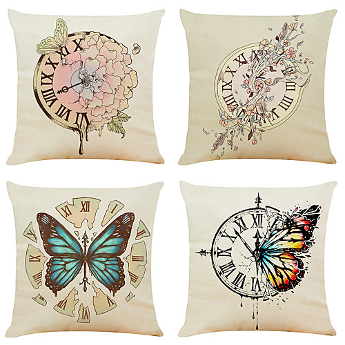 

4 pcs Linen Pillow Cover, Animal Simple Classic Square Zipper Traditional Classic