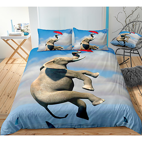 

Elephant Print 3-Piece Duvet Cover Set Hotel Bedding Sets Comforter Cover with Soft Lightweight Microfiber, Include 1 Duvet Cover, 2 Pillowcases for Double/Queen/King(1 Pillowcase for Twin/Single)