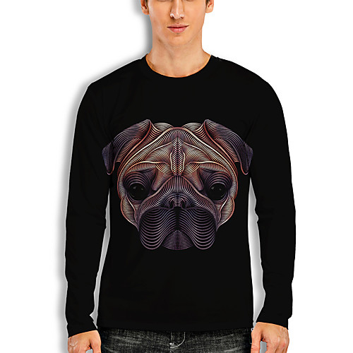 

Men's T shirt 3D Print Graphic 3D Animal Print Long Sleeve Casual Tops Cartoon Classic Black