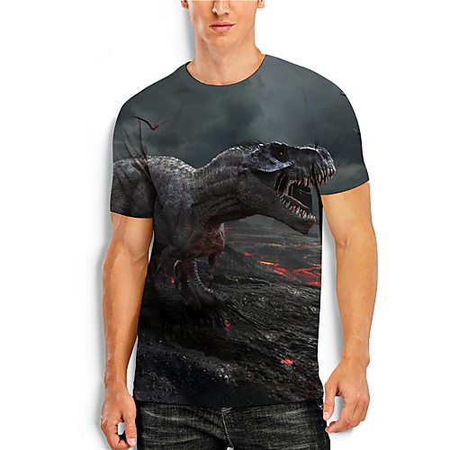 

Men's T shirt Shirt 3D Print 3D Dinosaur Animal 3D Print Short Sleeve Daily Tops Casual Round Neck Gray / Summer