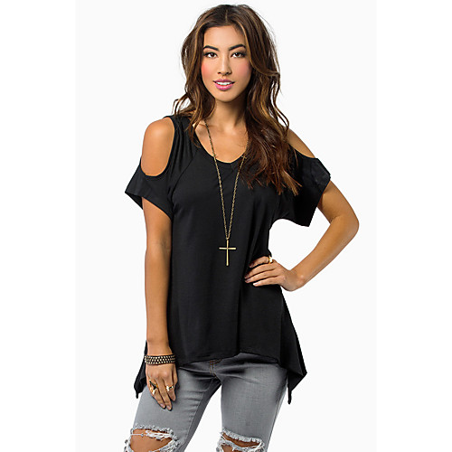 

Women's T shirt Skull Cut Out Round Neck Tops Halloween Basic Top Black