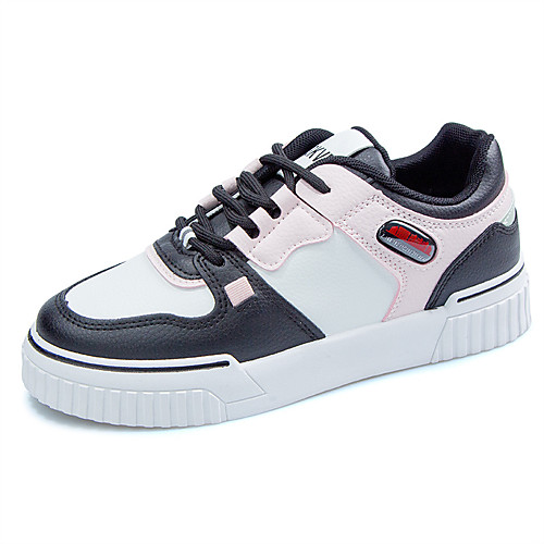 

Women's Sneakers Flat Heel Round Toe Casual Daily Walking Shoes PU Lace-up Color Block Black / Red White / Blue White / Green