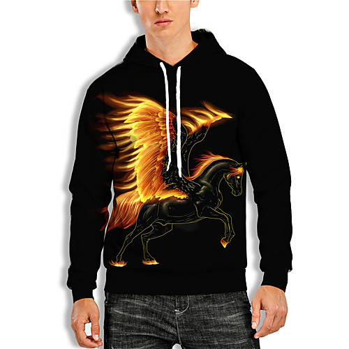

Men's Pullover Hoodie Sweatshirt Graphic Horse Animal Print Hooded Daily Holiday 3D Print Basic Casual Hoodies Sweatshirts Long Sleeve Black
