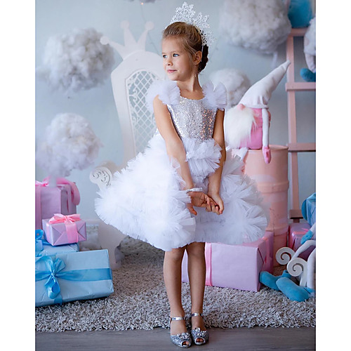 

Princess Knee Length Flower Girl Dresses Party Tulle Sleeveless Jewel Neck with Appliques