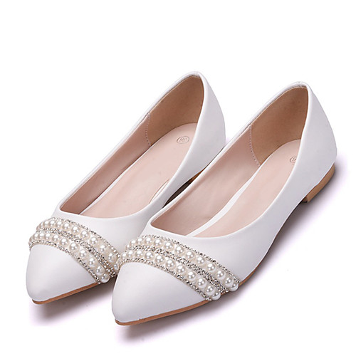 

Women's Wedding Shoes Flat Heel Pointed Toe Wedding Flats Vintage Sexy Minimalism Wedding Party & Evening PU Crystal Pearl Sparkling Glitter Solid Colored White