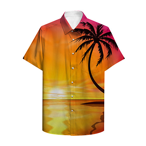

Men's Shirt 3D Print Plants Scenery Button-Down Print Short Sleeve Casual Tops Casual Hawaiian Orange