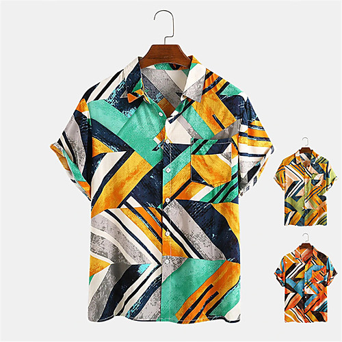 

Men's Shirt Other Prints Patchwork Button-Down Print Short Sleeve Daily Tops Casual Hawaiian Blue Army Green Green