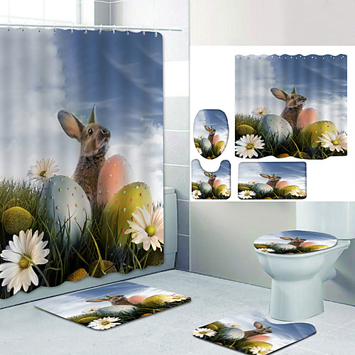 

Bathroom Shower Curtain & Mat Set Modern Polyester New Design