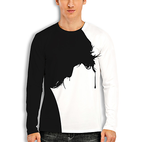 

Men's T shirt Shirt 3D Print Graphic 3D Print Long Sleeve Casual Tops Cartoon Classic Round Neck White