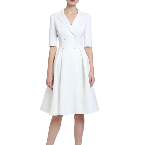 

A-Line Minimalist Elegant Engagement Cocktail Party Dress V Neck Half Sleeve Knee Length Stretch Fabric with Pleats 2021