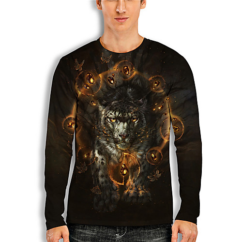 

Men's T shirt 3D Print 3D Tiger Animal 3D Print Long Sleeve Daily Tops Casual Black