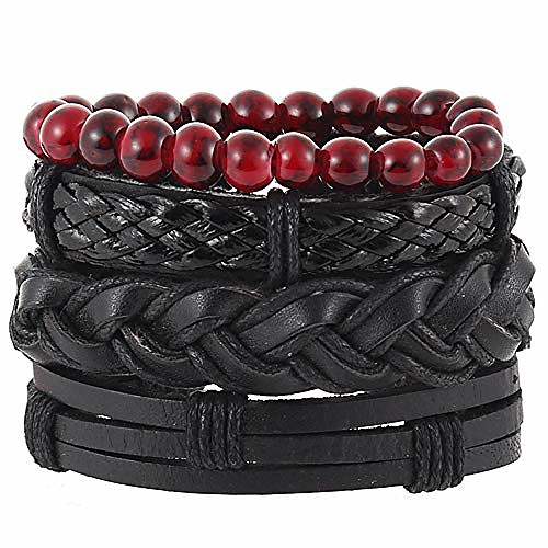 

mix 4 bracelets, handmade adjustable braided wrist cuff bracelets, skull bracelet, leather bracelets jewelry gift idea men women