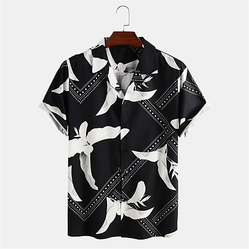 

Men's Shirt Other Prints Floral Button-Down Print Short Sleeve Daily Tops Casual Hawaiian Black / Summer