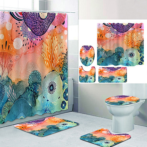

Bathroom Shower Curtain & Mat Set Modern Polyester New Design