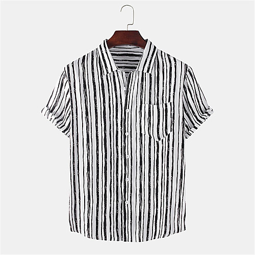 

Men's Shirt Other Prints Striped Button-Down Print Short Sleeve Daily Tops 100% Cotton Casual Black / Summer