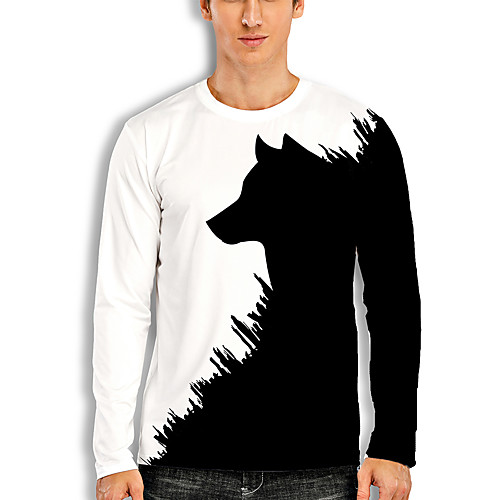 

Men's T shirt 3D Print Graphic 3D Animal Print Long Sleeve Casual Tops Cartoon Classic Round Neck White