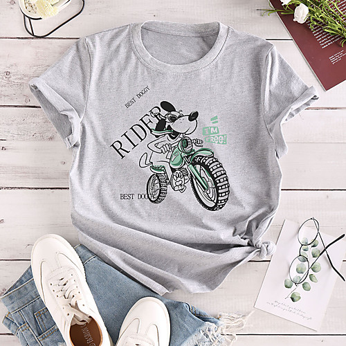 

Women's T shirt Graphic Text Cartoon Print Round Neck Tops 100% Cotton Basic Basic Top White Yellow Green