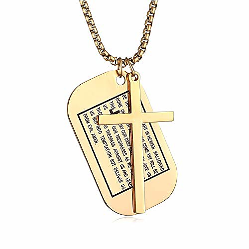 

Gold Cross Necklace for Men Dog Tags Military Stainless Steel Jesus Cross Gift