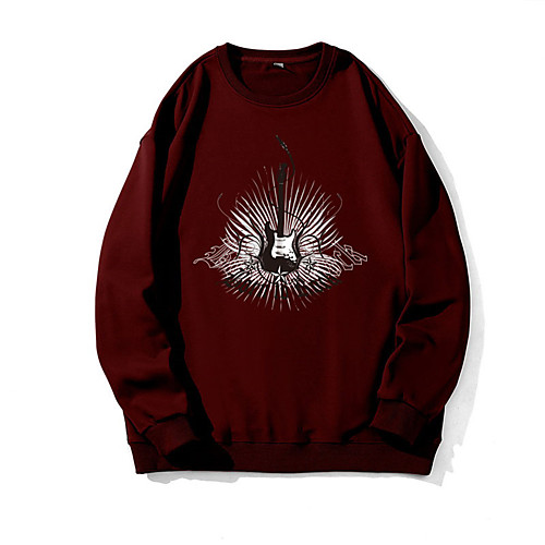 

Men's Pullover Sweatshirt Graphic Guitar Print Round Neck Daily Weekend 3D Print Casual Hoodies Sweatshirts Long Sleeve Wine Red Khaki Light gray