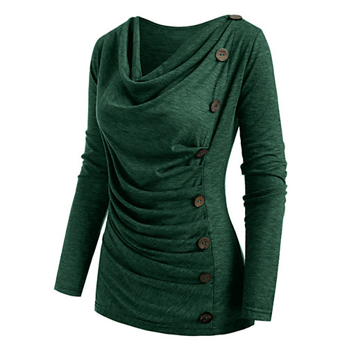 

Women's Blouse Plain Long Sleeve Round Neck Tops Purple Khaki Green