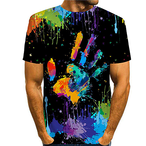 

Men's Unisex Tee T shirt Shirt 3D Print Graphic Hand Print Short Sleeve Daily Tops Basic Casual Round Neck Black / Summer