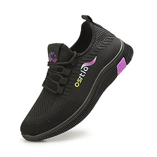 

Women's Trainers Athletic Shoes Flat Heel Round Toe Sporty Athletic Outdoor Running Shoes Walking Shoes Elastic Fabric Tissage Volant Lace-up Solid Colored Black / Red Black