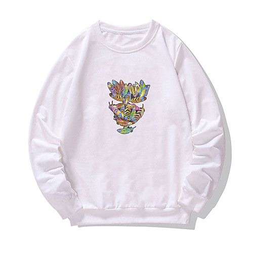 

Men's Pullover Sweatshirt Graphic Print Round Neck Daily Weekend Other Prints Casual Hoodies Sweatshirts Long Sleeve Purple Khaki White