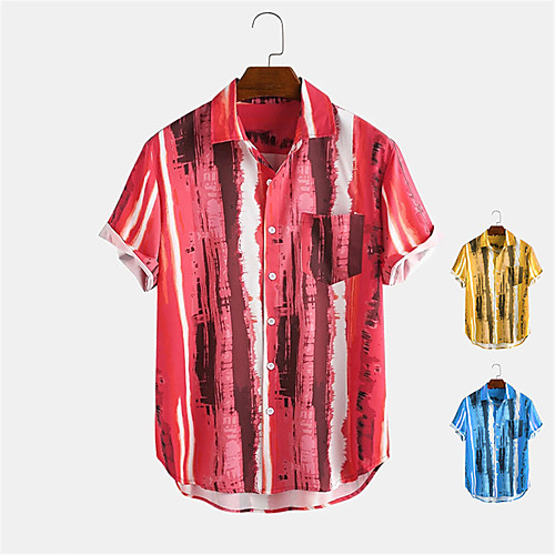 

Men's Shirt Other Prints Striped Button-Down Print Short Sleeve Daily Tops Casual Hawaiian Blue Yellow Red / Summer