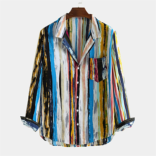 

Men's Shirt Other Prints Striped Button-Down Print Long Sleeve Daily Tops 100% Cotton Casual Blue