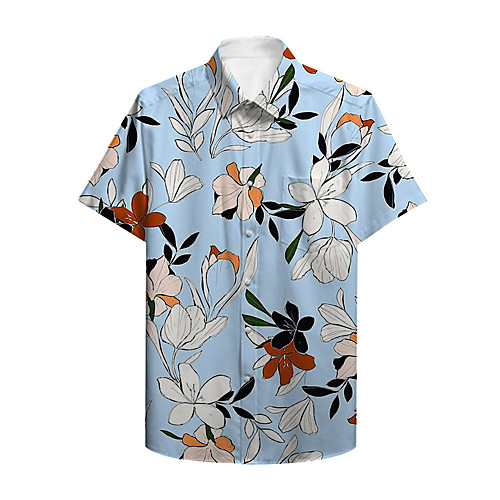 

Men's Shirt Other Prints Floral Button-Down Print Short Sleeve Casual Tops Casual Hawaiian Blue