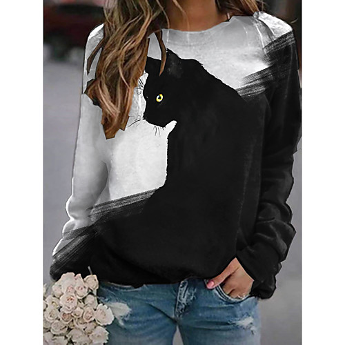 

Women's Pullover Sweatshirt Cat Graphic 3D Print Daily 3D Print Basic Casual Hoodies Sweatshirts Black