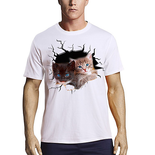 

Men's T shirt 3D Print Cat Graphic Animal Print Short Sleeve Daily Tops Basic Casual White Black Red