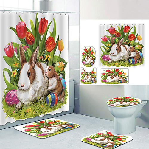

Bathroom Shower Curtain & Mat Set Modern Polyester New Design