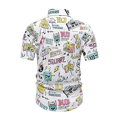 

Men's Shirt 3D Print Graphic 3D Letter Print Short Sleeve Casual Tops Cartoon Streetwear Button Down Collar White