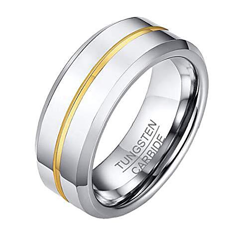 

Men's Tungsten 8mm Ring Blue Grooved Center Polished Finish Comfort Fit Gold Size R