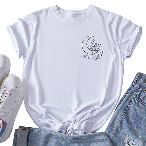 

Women's T shirt Graphic Letter Print Round Neck Tops 100% Cotton Basic Basic Top White Red Yellow