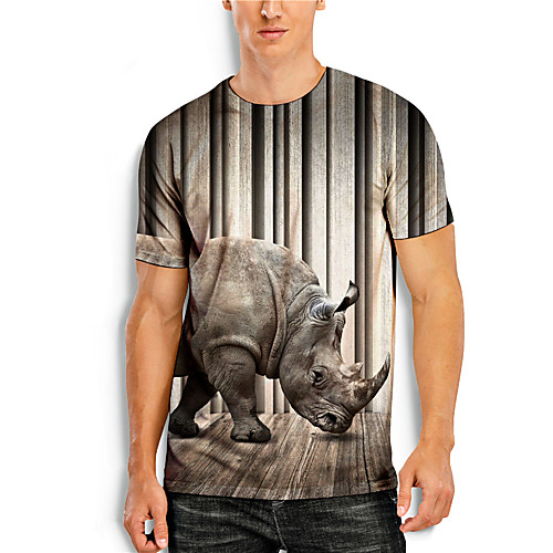 

Men's T shirt Shirt 3D Print Striped 3D Animal 3D Print Short Sleeve Daily Tops Casual Round Neck Brown / Summer