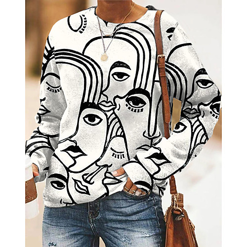 

Women's Pullover Sweatshirt Graphic Person 3D Print Daily 3D Print Basic Casual Hoodies Sweatshirts White