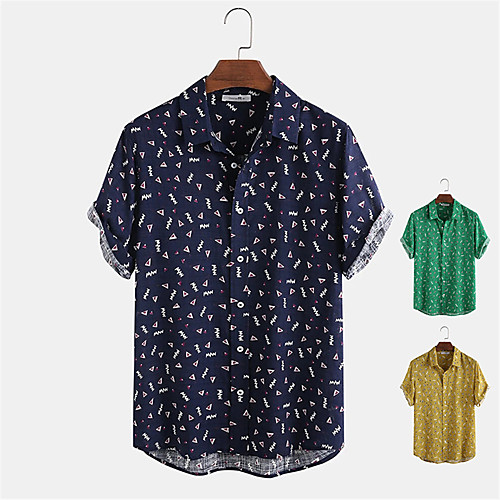 

Men's Shirt Other Prints Graphic Button-Down Print Short Sleeve Daily Tops Casual Blue Yellow Green